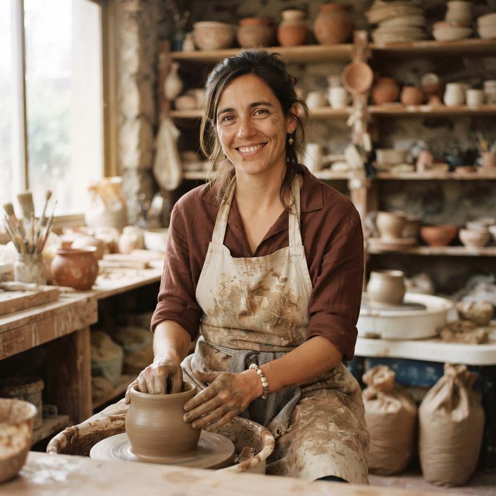 Imagen ilustrativa de una artesana trabajando en cerámica
